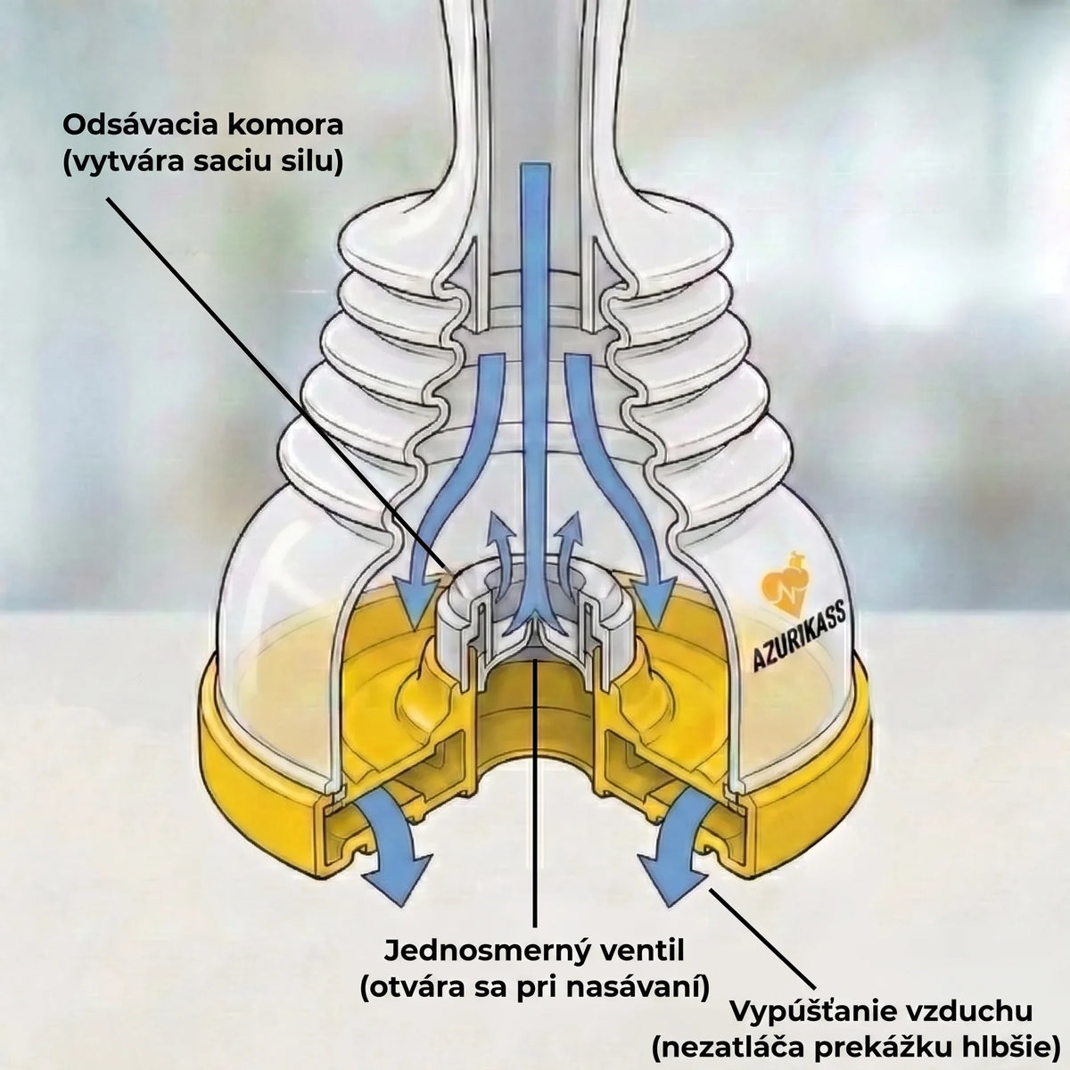 Jednosmerný ventil a odsávacia komora Azurikass